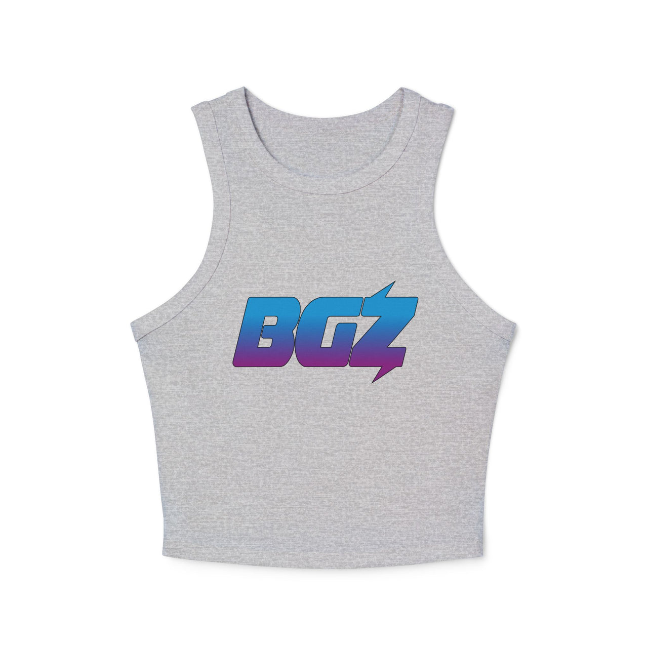 Women's Cropped Rib Racerback Tank Top — BOGOZZI - Vibrant Magenta Dream Gradient Graphic Alternate Logo