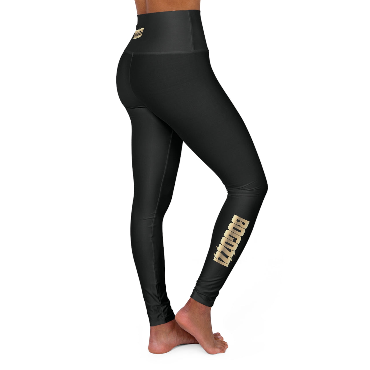 High-Waisted (Solid Black) Yoga Leggings — BOGOZZI Glimmer Gold Gradient Calf Print