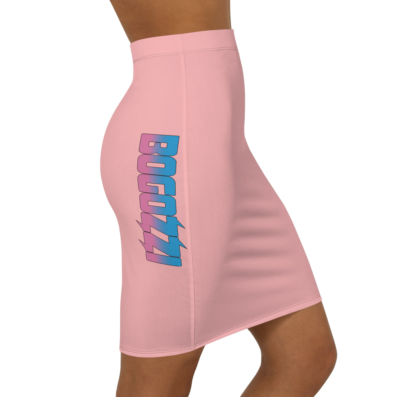 Solid Pink Mid-Waist Pencil Skirt — BOGOZZI Vibrant Side Hip Cotton Candy Gradient Accent