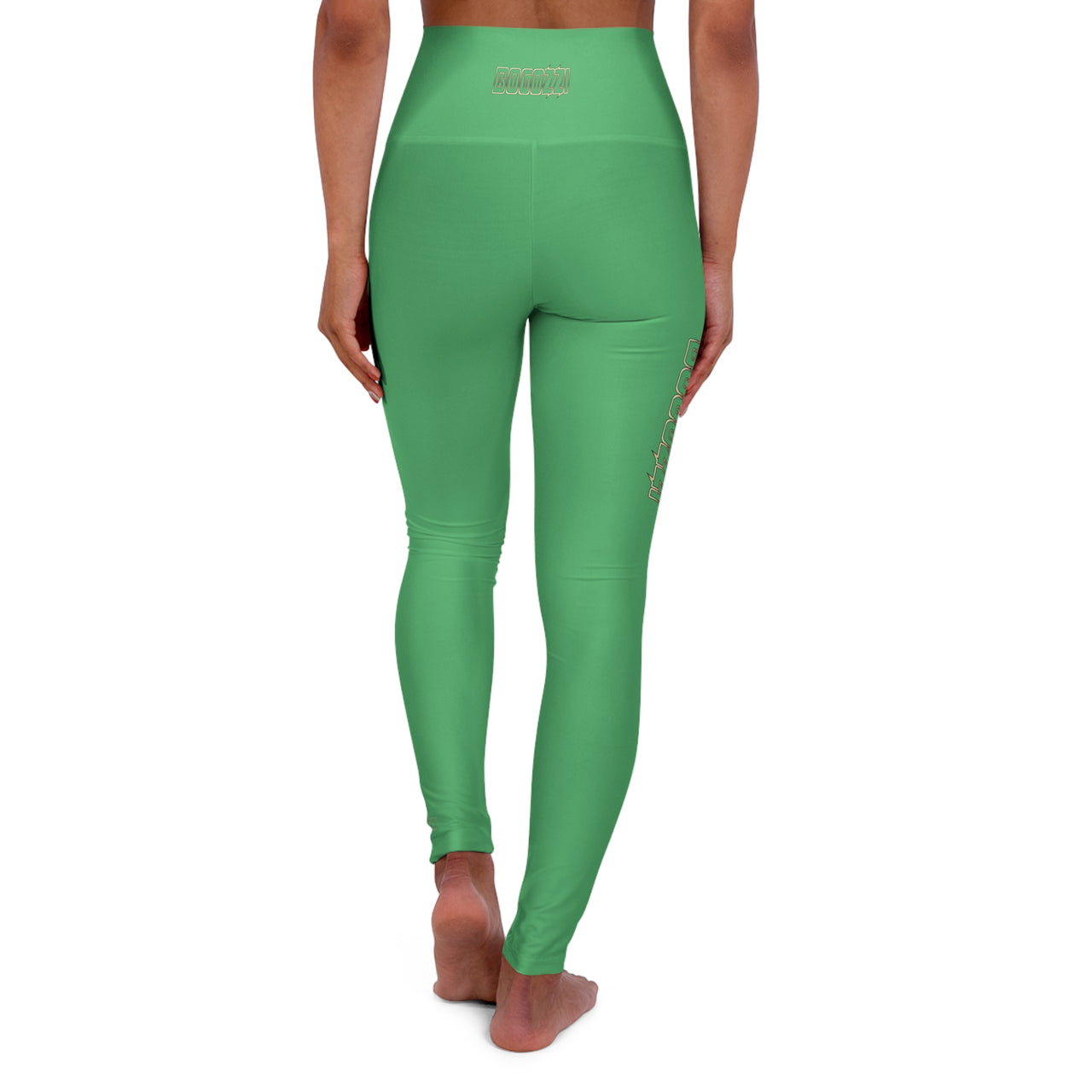 High-Waisted (Emerald Green) Yoga Leggings - BOGOZZI Glimmer Gold Gradient Outline Thigh Graphic