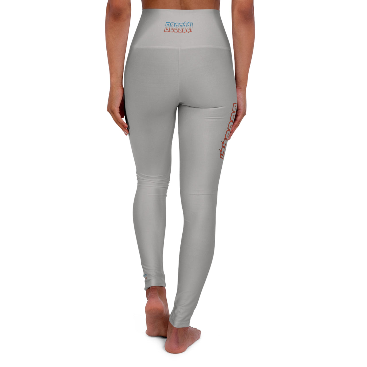 High Waisted (Heather Grey) Yoga Leggings - BOGOZZI Electric Outline Icey Dreamsicle Vibrant Gradient Thigh Print