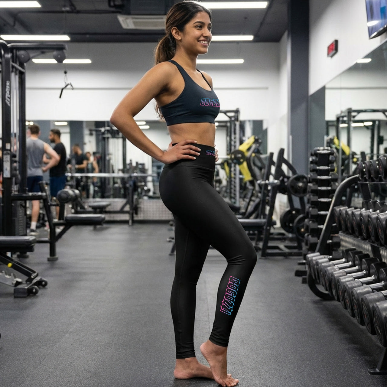 High Waisted (Black) Yoga Leggings - BOGOZZI Electric Cotton Candy Vibrant Gradient Print