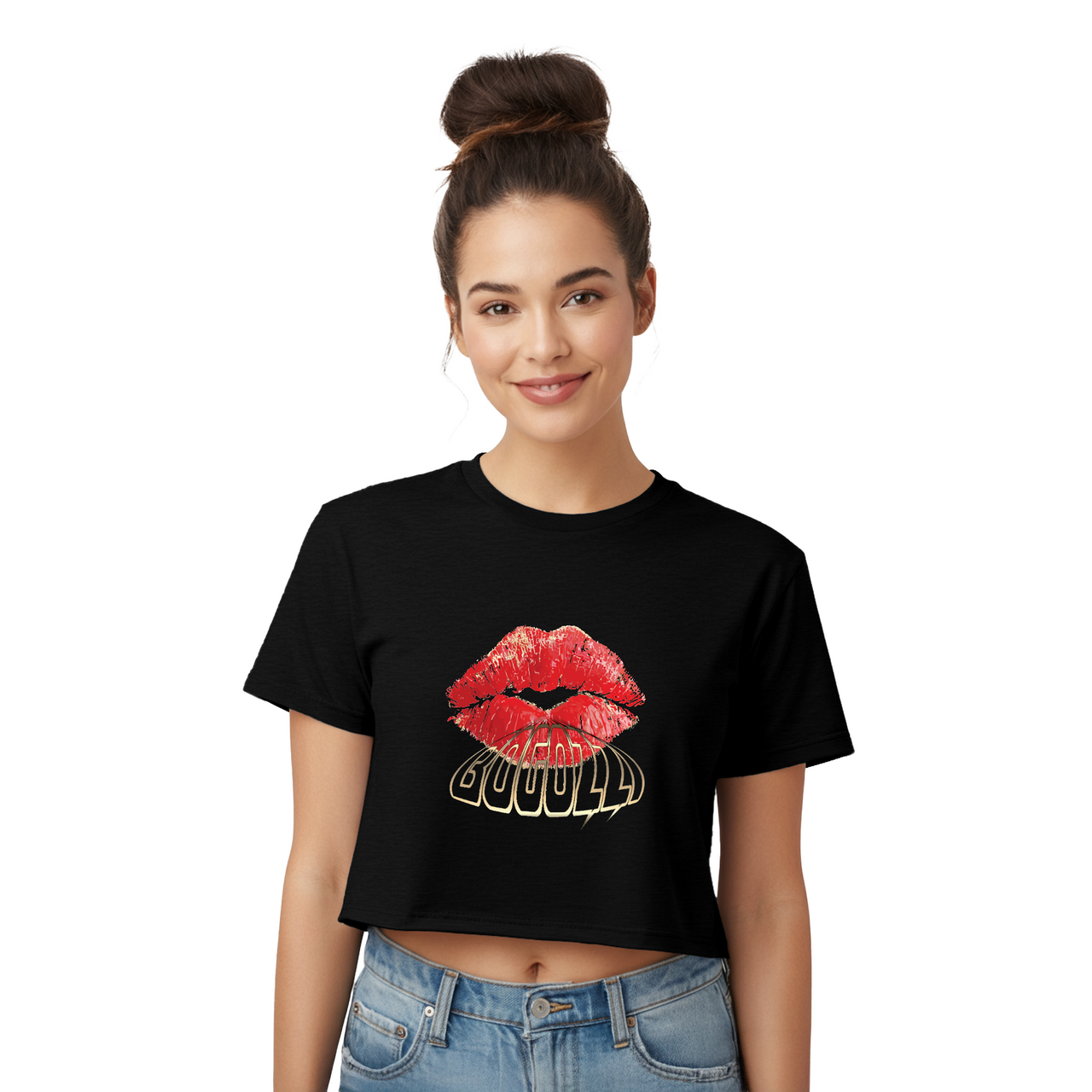 BOGOZZI - Blown Away Kiss Graphic - Boxy Mid Crop Tee