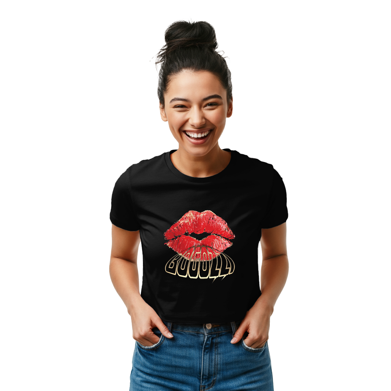BOGOZZI - Blown Away Kiss Graphic Women's Baby Tee — BOGOZZI (4 Color Options)