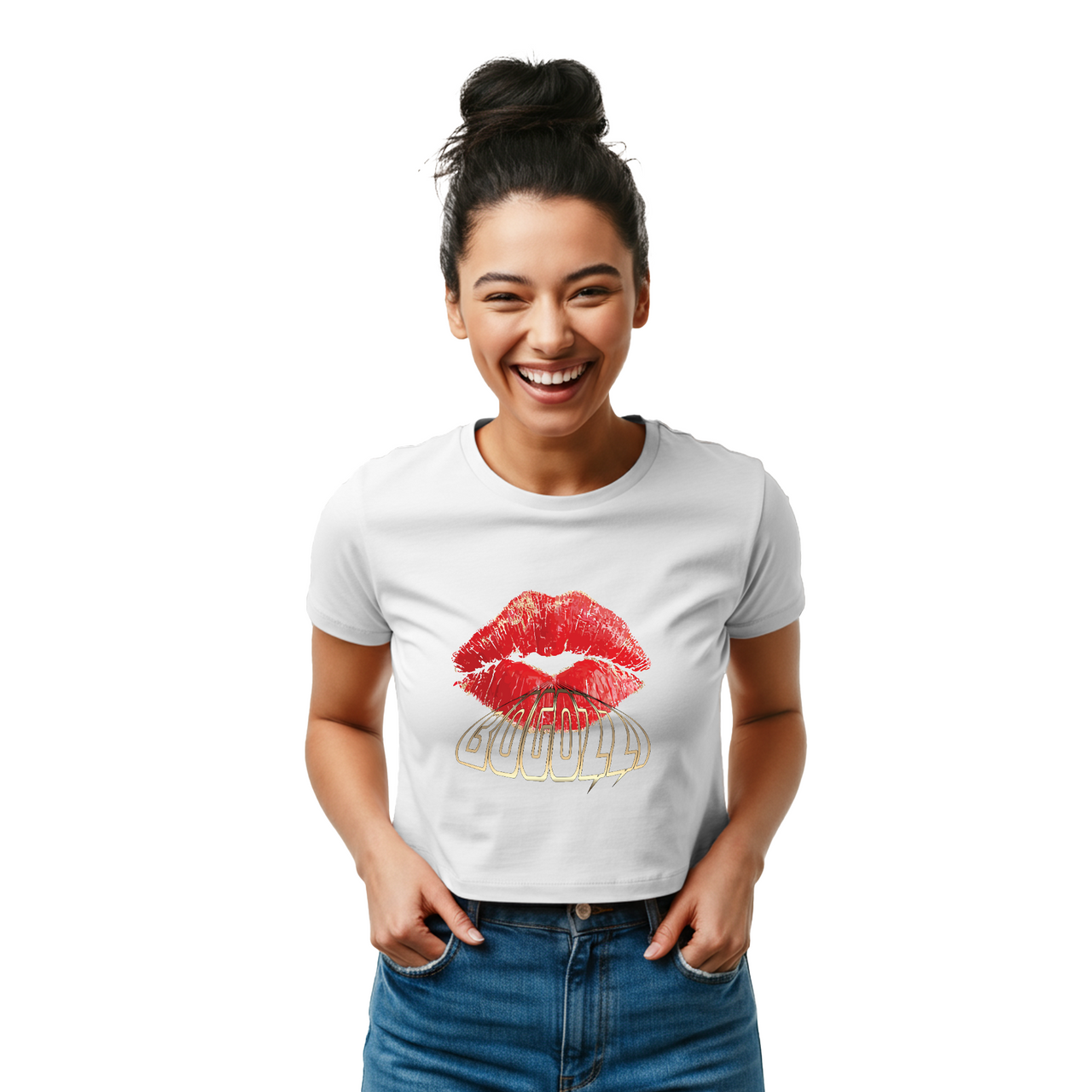 BOGOZZI - Blown Away Kiss Graphic Women's Baby Tee — BOGOZZI (4 Color Options)