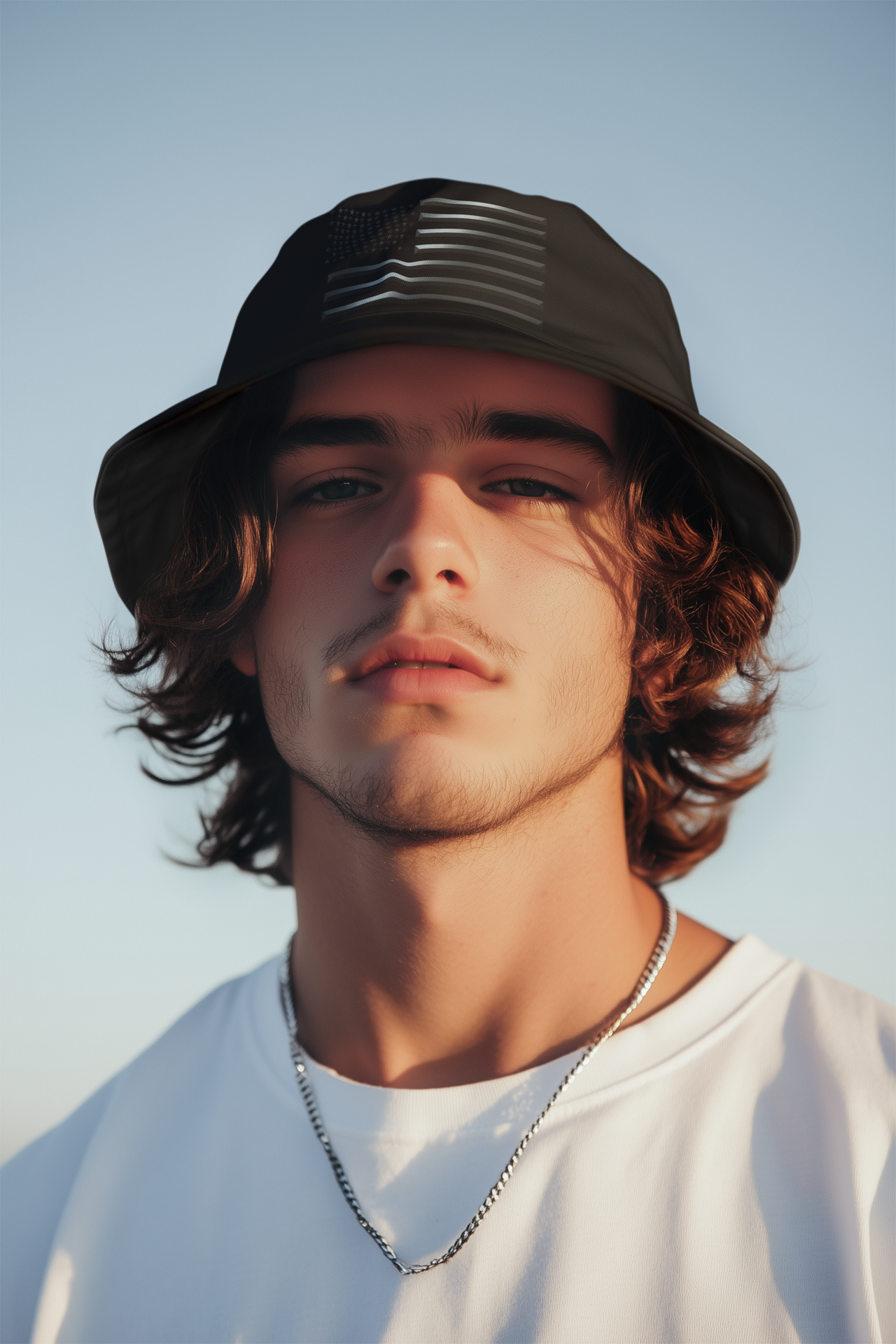 American Flag Black Print Bucket Hat — Patriotic 10-Color Summer Sun Hat
