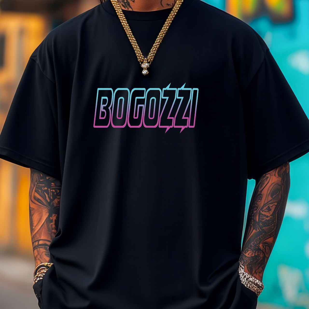 BOGOZZI - South Beach - Electric Statement Tee — (Unisex)
