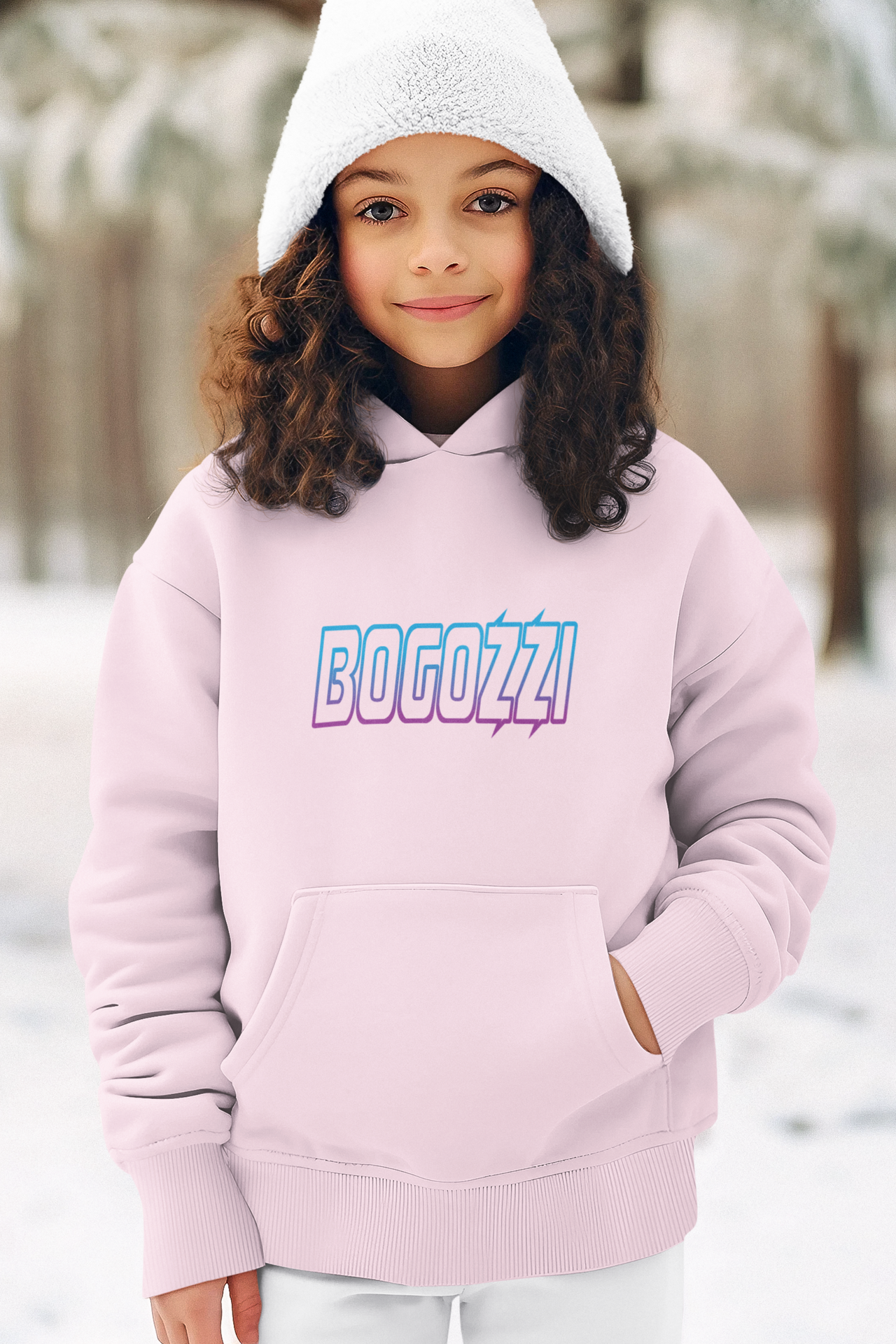 BOGOZZI - Youth Pullover Hoodie — Electric Magenta Dream Logo