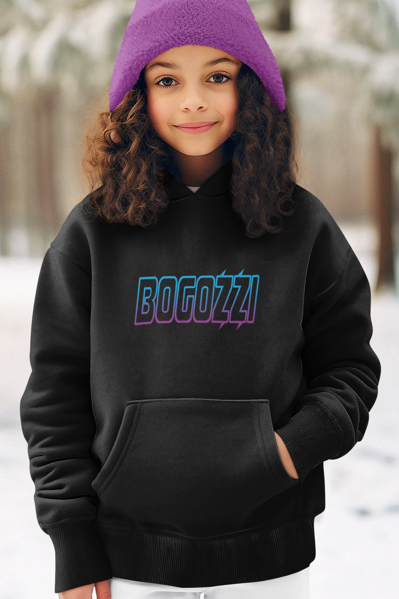 BOGOZZI - Youth Pullover Hoodie — Electric Magenta Dream Logo