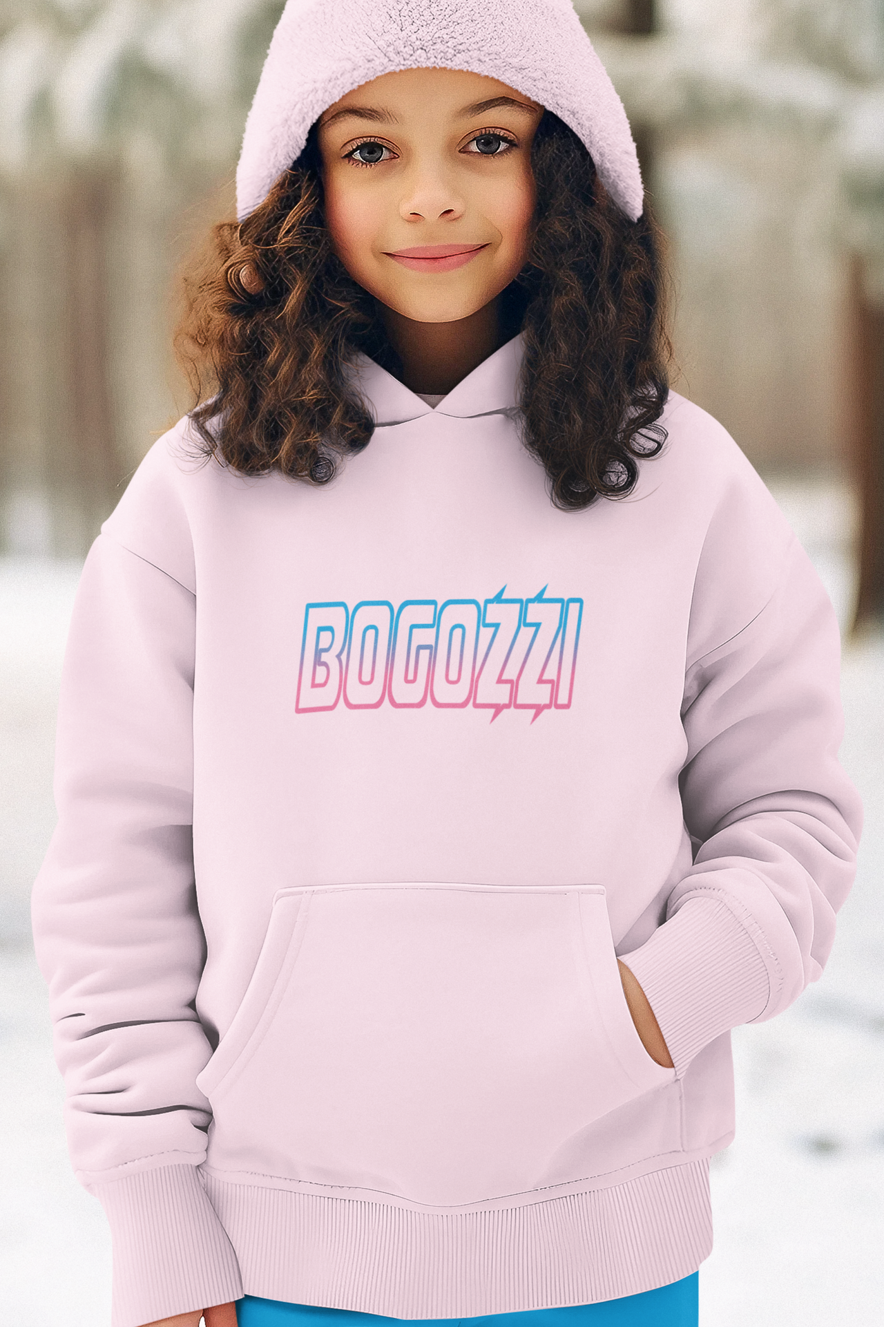 BOGOZZI - Youth Pullover Hoodie — Electric Cotton Candy Logo