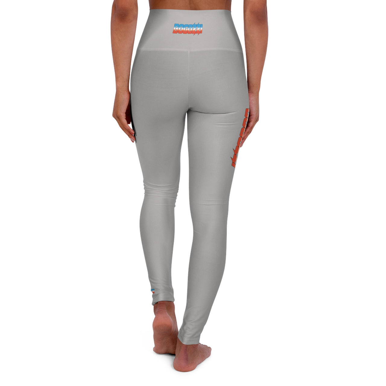 High Waisted (Heather Grey) Yoga Leggings - BOGOZZI Icey Dreamsicle Vibrant Gradient Thigh Print