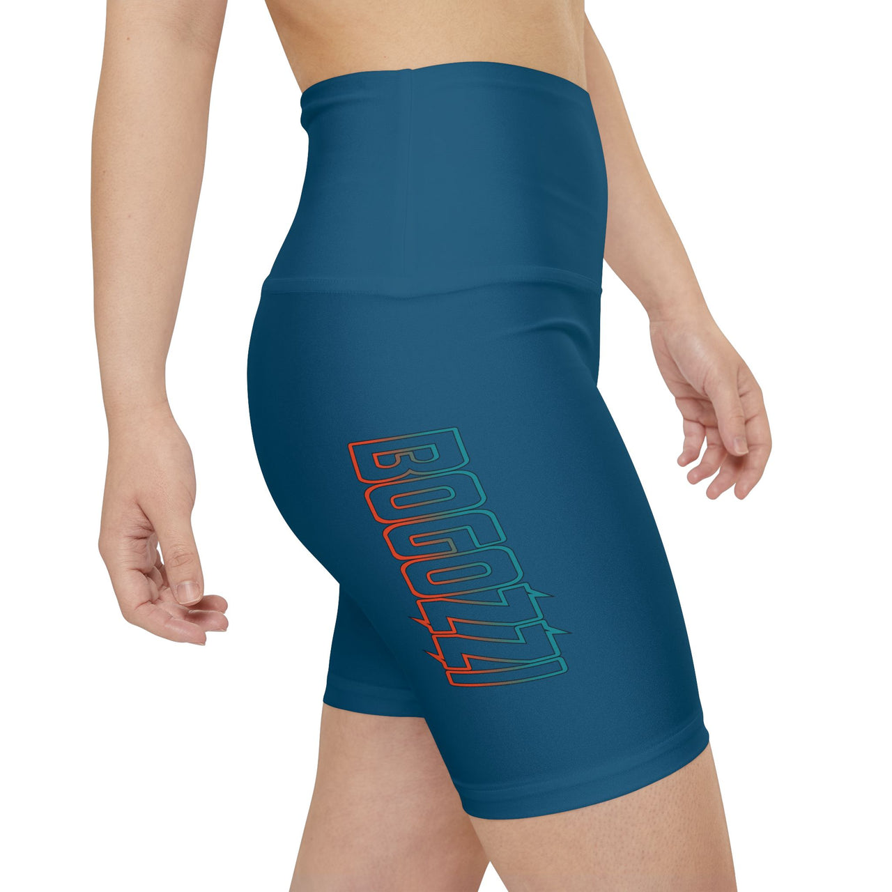 BOGOZZI Electric Miami Beach Gradient Logo Women's Workout Shorts (Deep Ocean Blue)