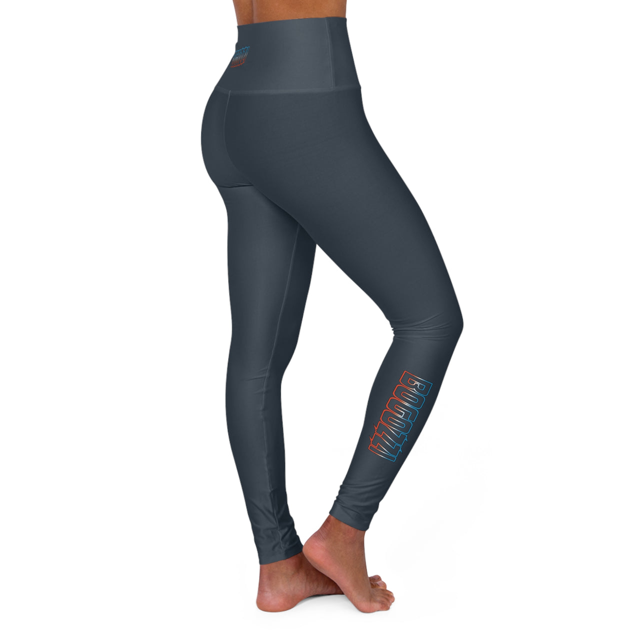 High Waisted (Indigo) Yoga Leggings - BOGOZZI Electric Outline Icey Dreamsicle Vibrant Gradient Calf Print