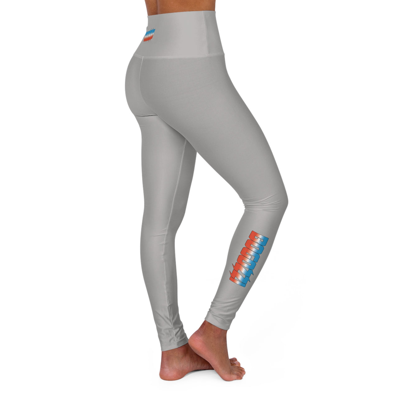 High Waisted (Heather Grey) Yoga Leggings - BOGOZZI Icey Dreamsicle Vibrant Gradient Calf Print