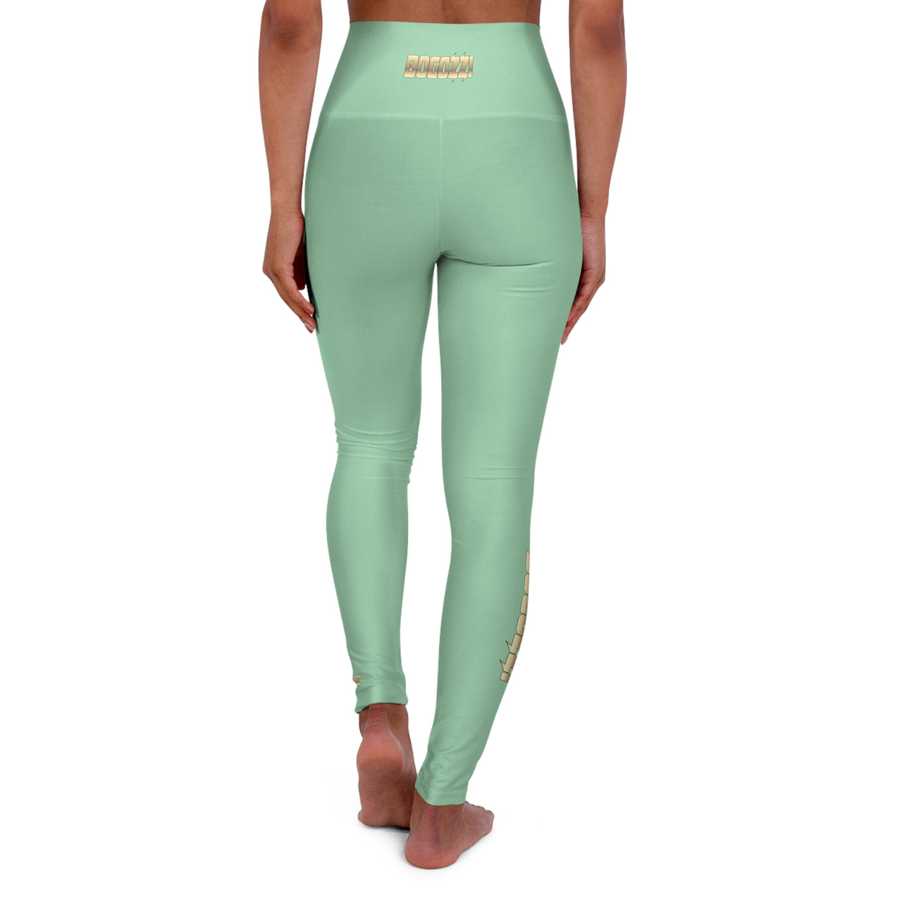 High Waisted (Mint) Yoga Leggings - BOGOZZI Glimmer Gold Gradient Calf Graphic