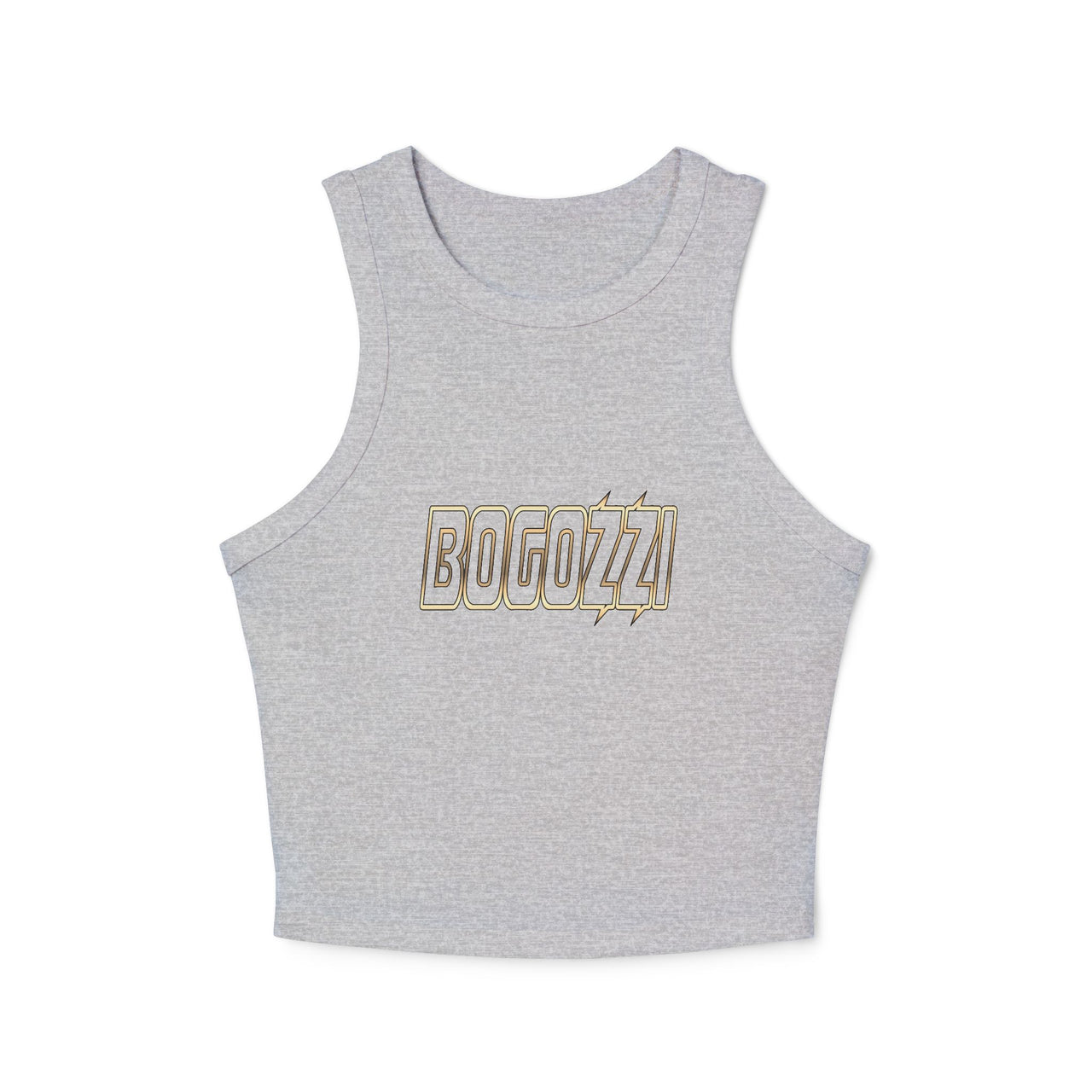 Women's Cropped Rib Racerback Tank Top — BOGOZZI - Glimmer Gold Outline Gradient Graphic