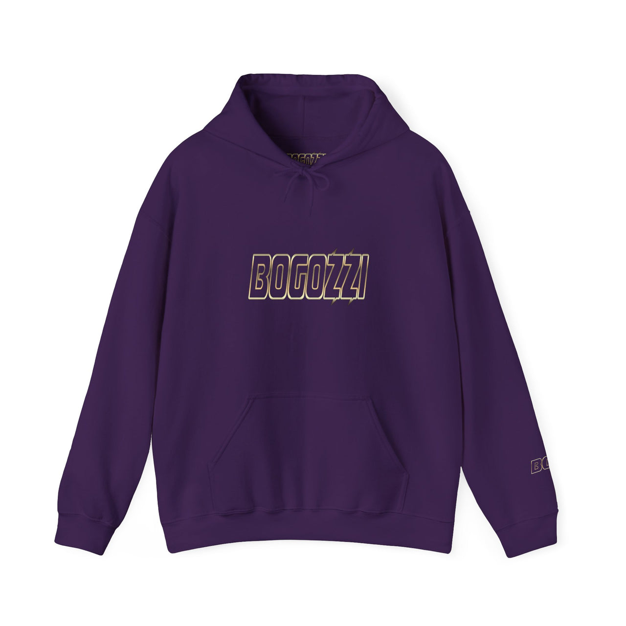 Glimmer Gold BOGOZZI Logo Hoodie — Statement Pullover