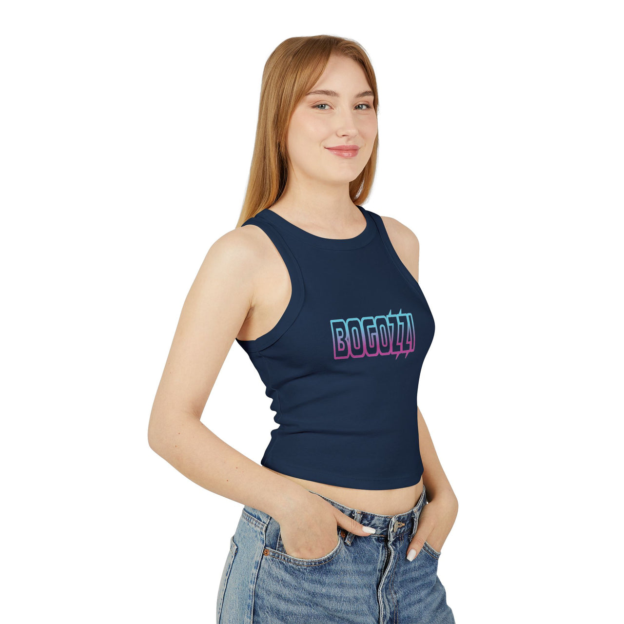 Women's Cropped Rib Racerback Tank Top — BOGOZZI Electric South Beach Gradient Graphic