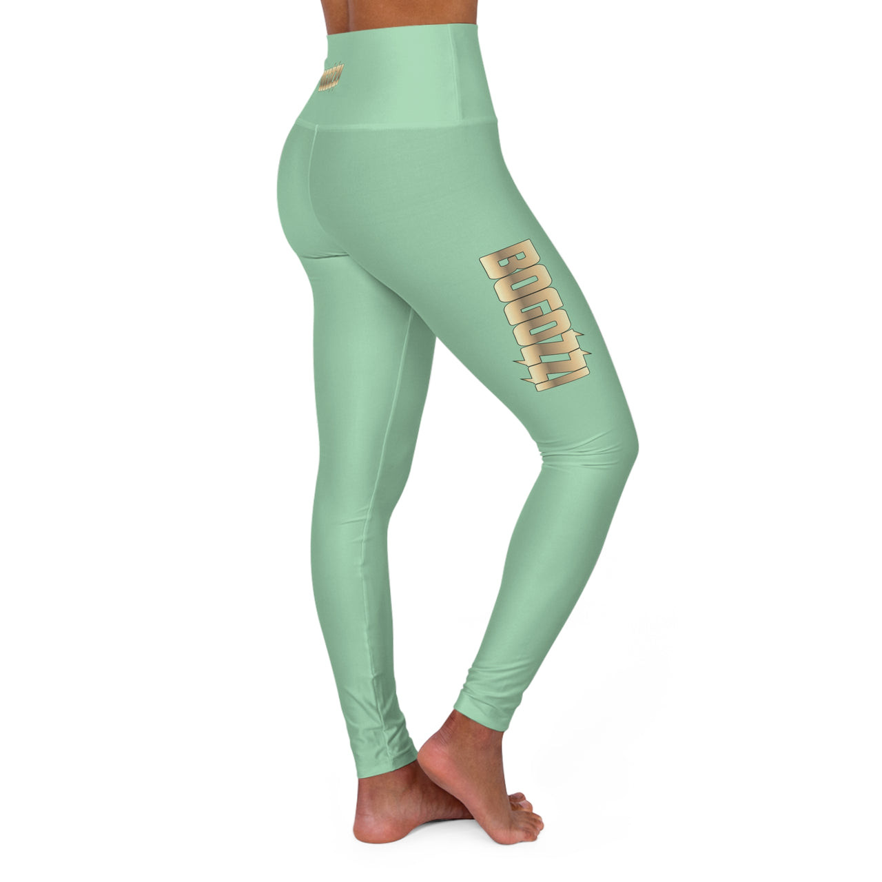 High Waisted (Mint) Yoga Leggings - BOGOZZI Glimmer Gold Gradient Thigh Graphic