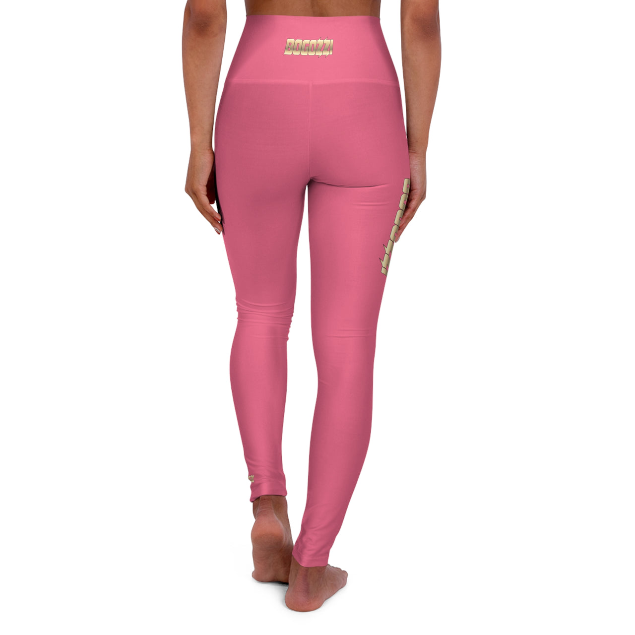 High Waisted (Hot Pink) Yoga Leggings - BOGOZZI Glimmer Gold Gradient Thigh Graphic