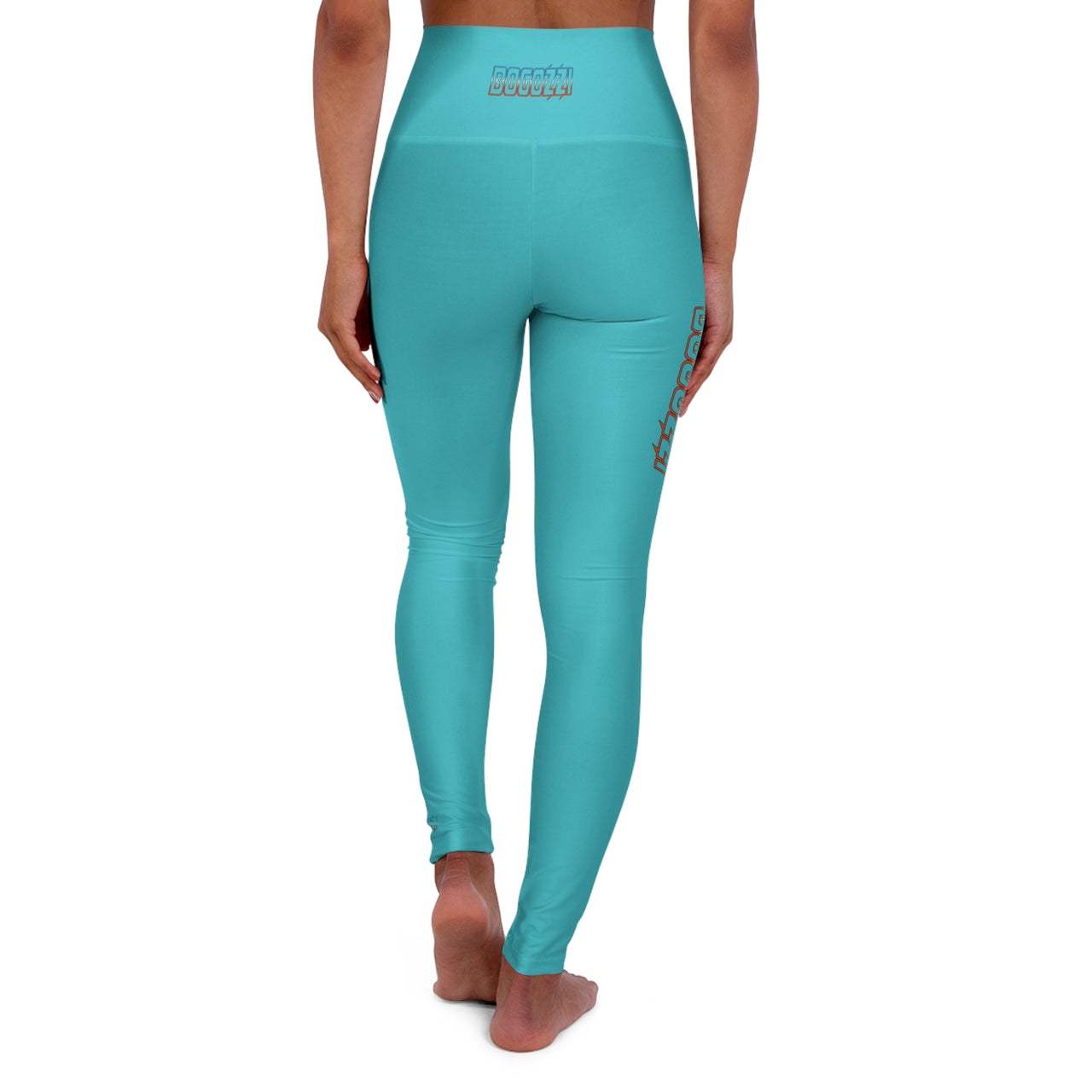 High Waisted (Tahiti Blue) Yoga Leggings - BOGOZZI Electric Outline Icey Dreamsicle Vibrant Gradient Thigh Print