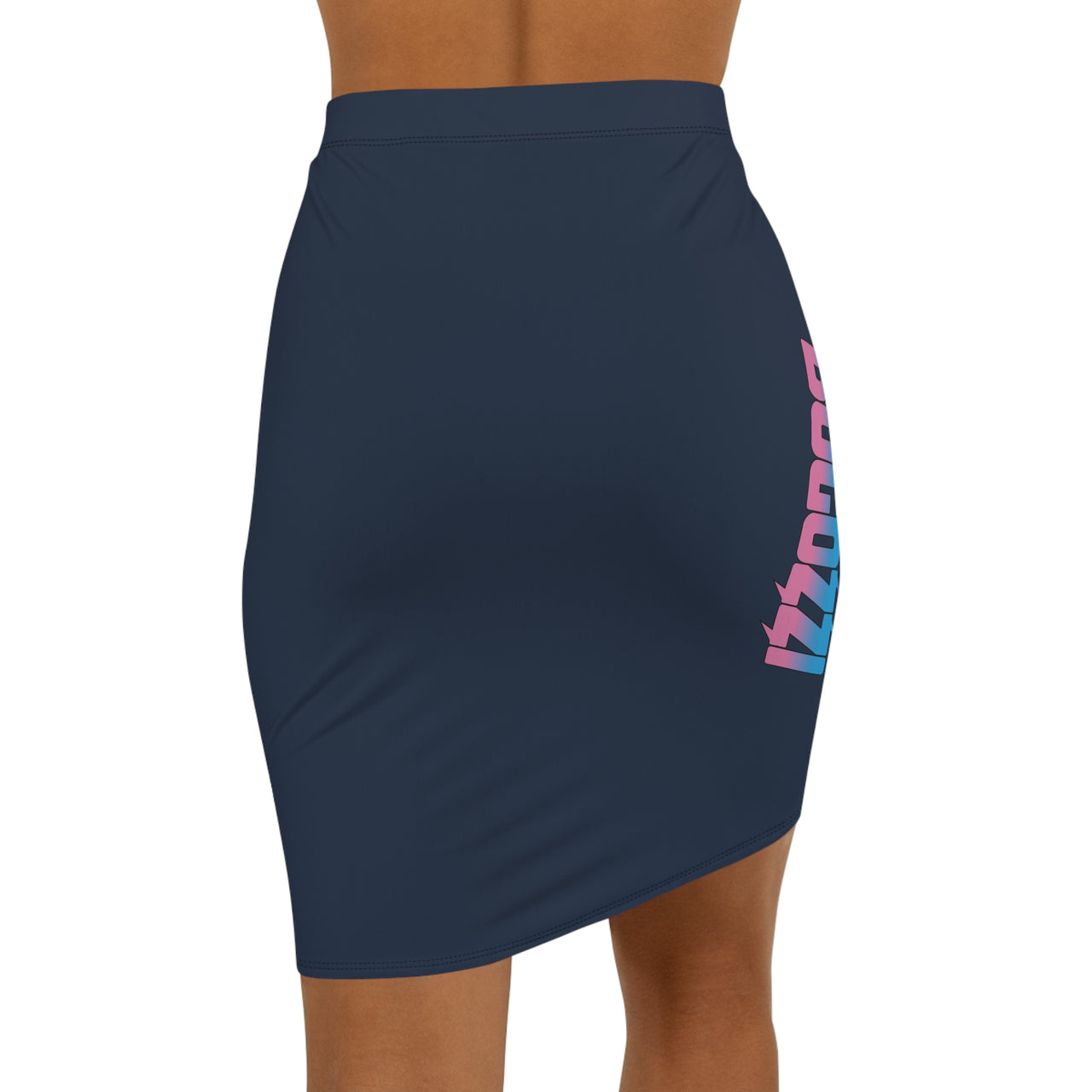 Solid Navy Mid-Waist Pencil Skirt — BOGOZZI Vibrant Side Hip Cotton Candy Gradient Accent