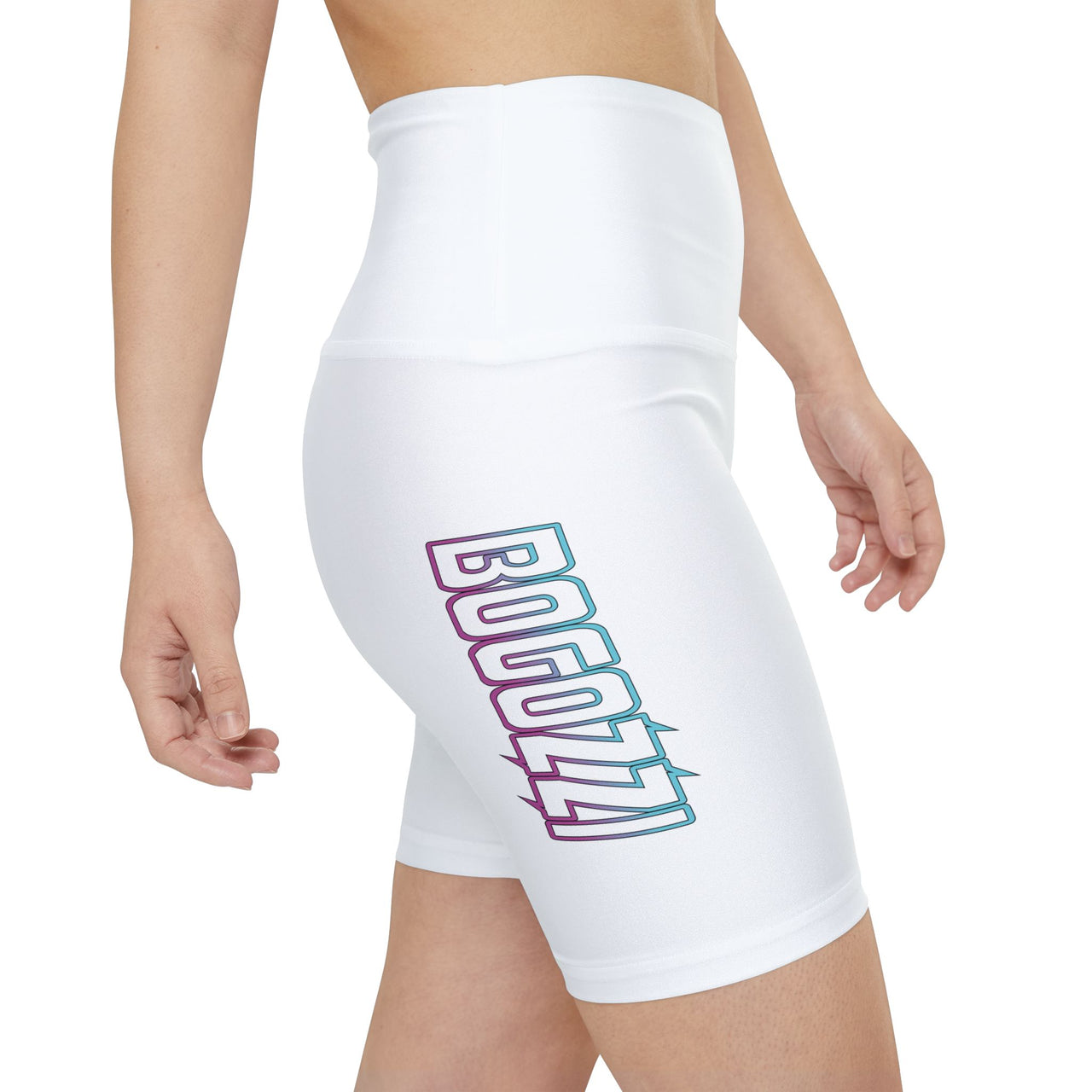 BOGOZZI Electric South Beach Gradient Logo Women's Workout Shorts (Crisp White)