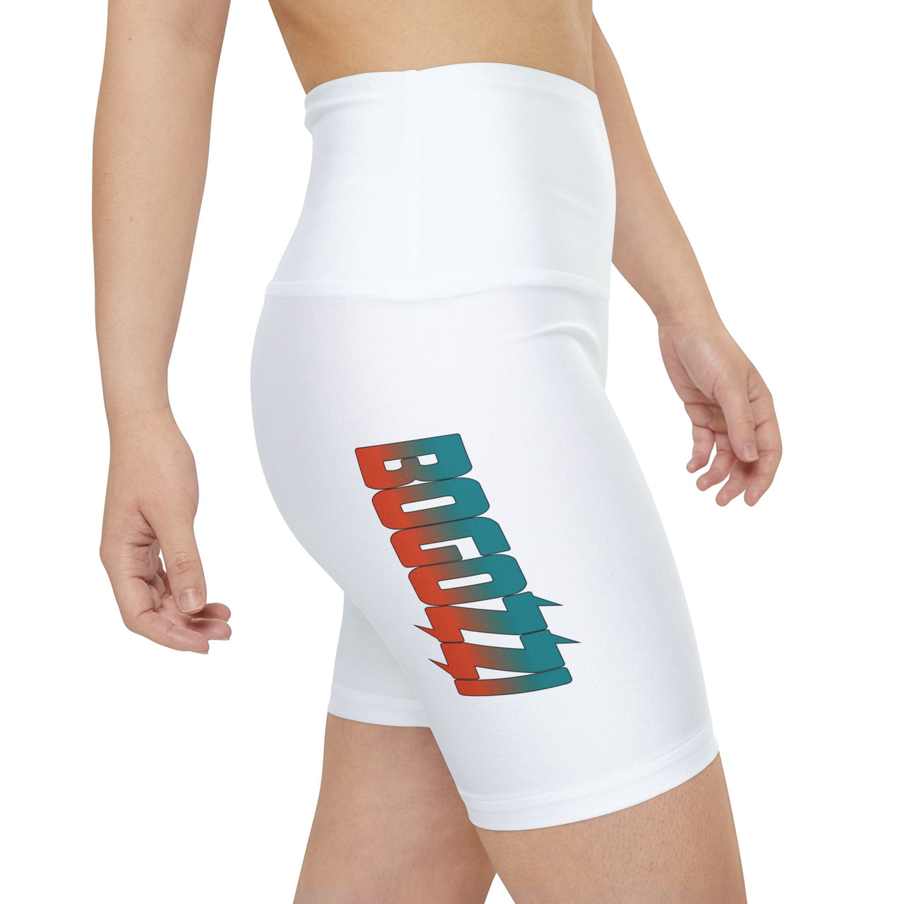 BOGOZZI Miami Beach Gradient Logo Women's Workout Shorts (Crisp White)