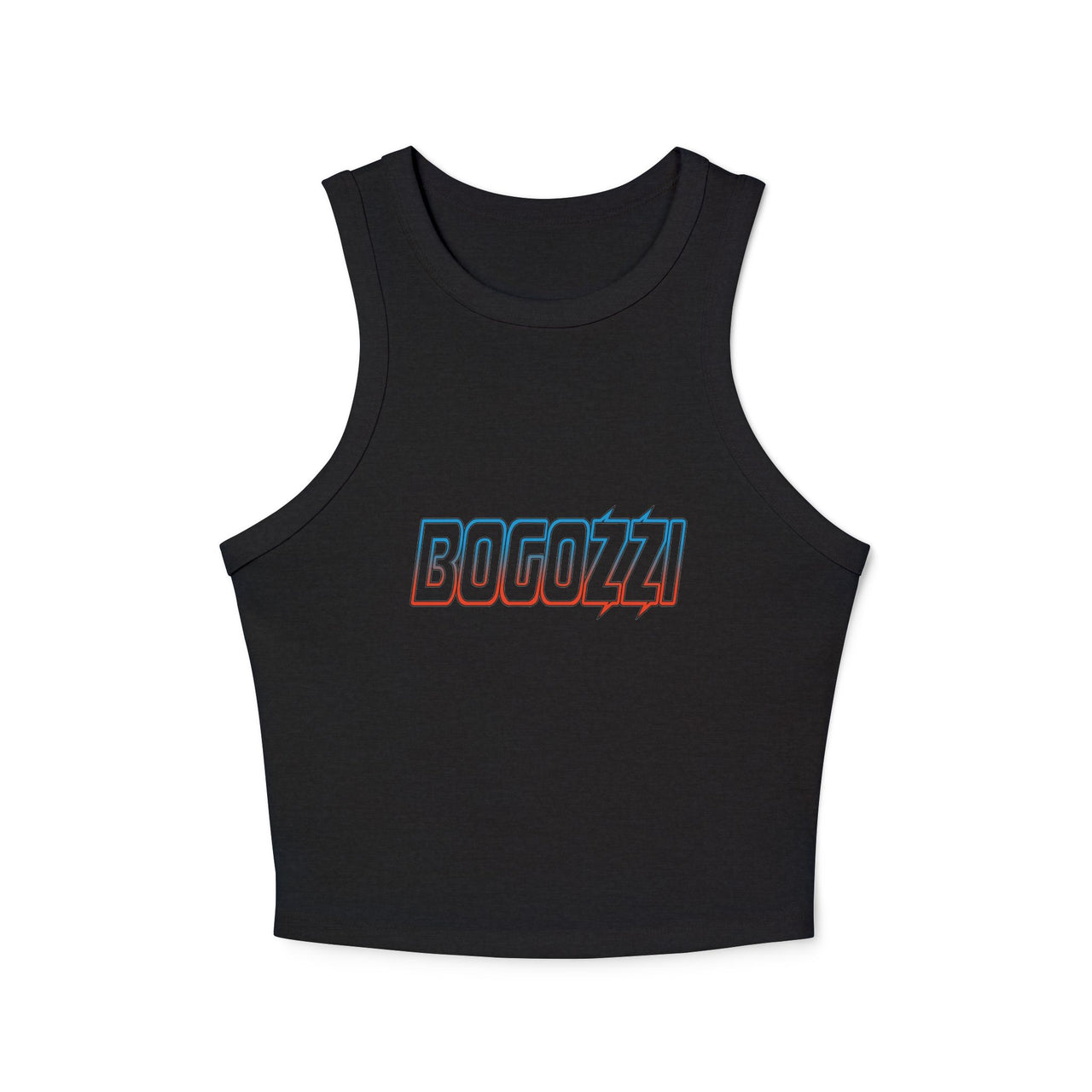 Women's Cropped Rib Racerback Tank Top — BOGOZZI - Electric Dreamsicle Outline Gradient Graphic Logo