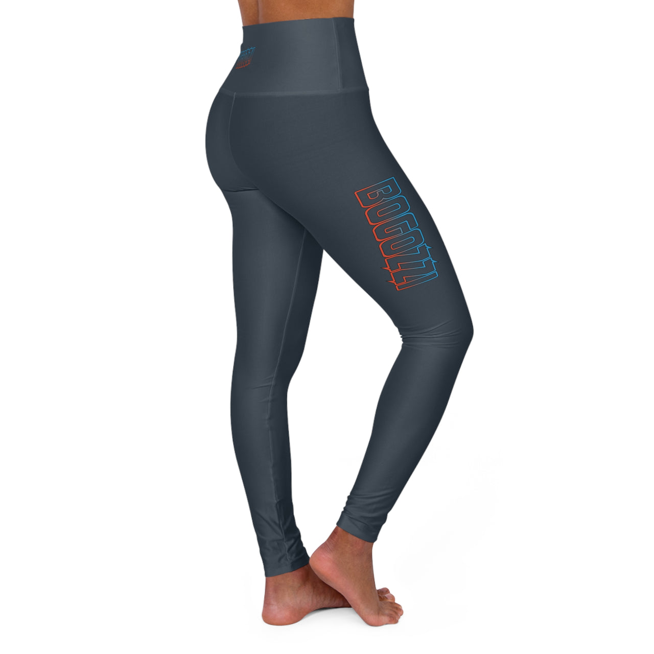 High Waisted (Indigo) Yoga Leggings - BOGOZZI Electric Outline Dreamsicle Vibrant Gradient Thigh Print