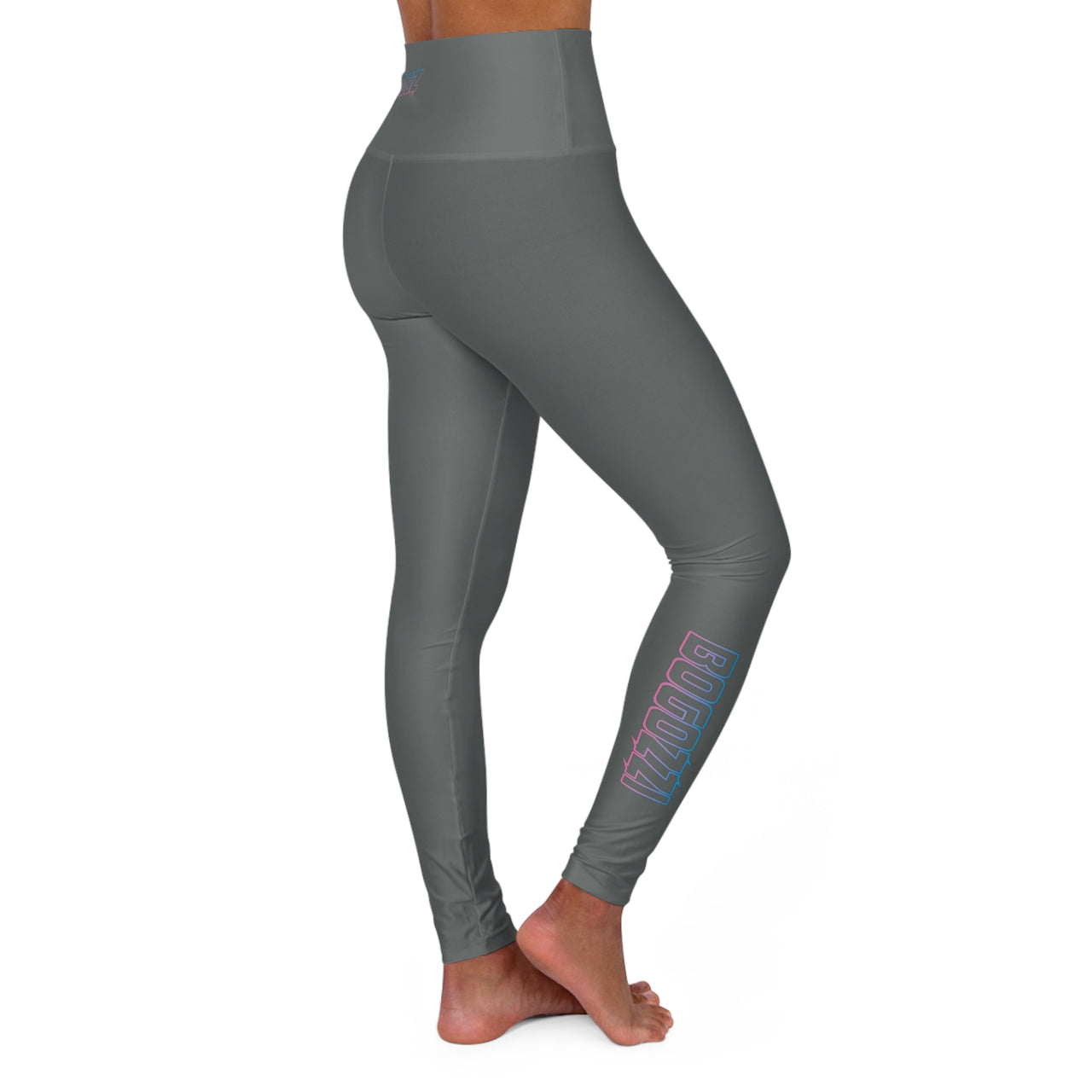 High Waisted (Dark Grey) Yoga Leggings - BOGOZZI Electric Cotton Candy Vibrant Gradient Print