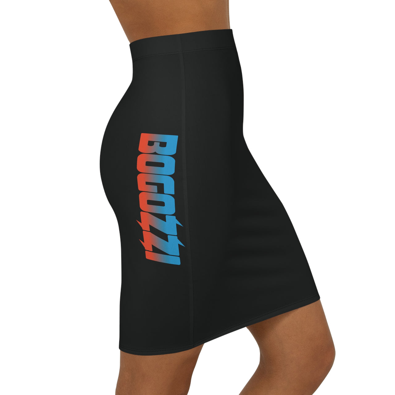 Black Mid-Waist Pencil Skirt — BOGOZZI Vibrant Side Hip Dreamsicle Gradient Accent