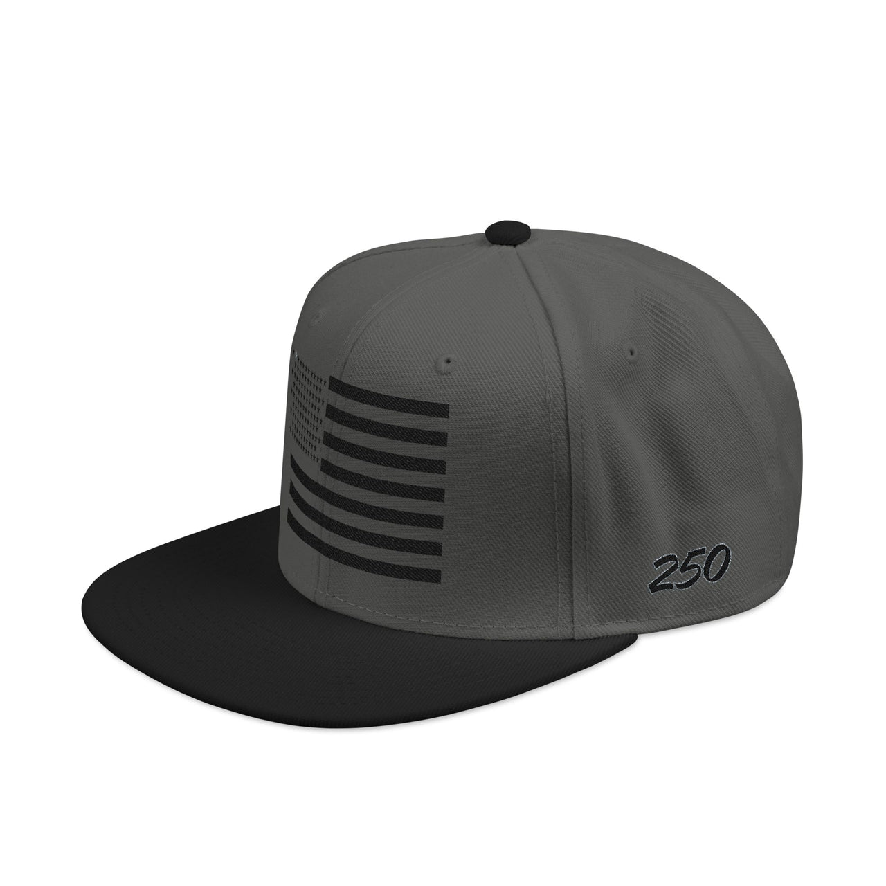 Embroidered Flag Snapback Hat — Tactical Black Flatbill Cap