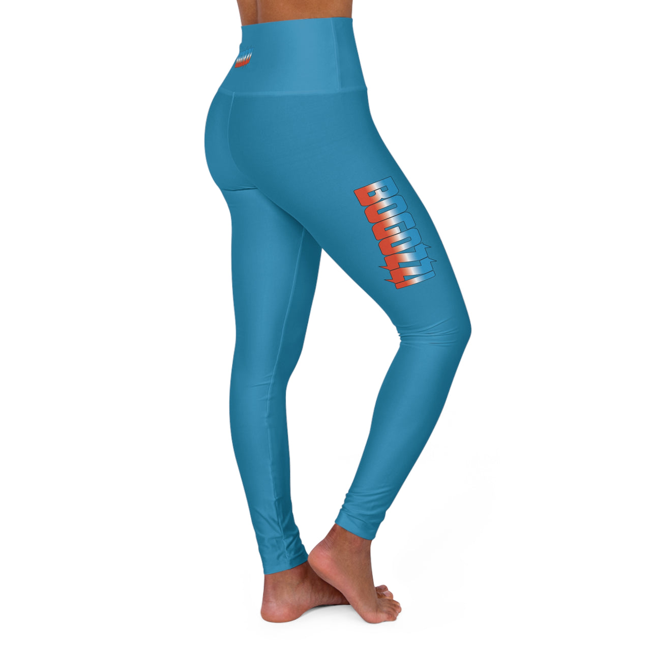 High Waisted (Aqua Blue) Yoga Leggings - BOGOZZI Icey Dreamsicle Vibrant Gradient Thigh Print