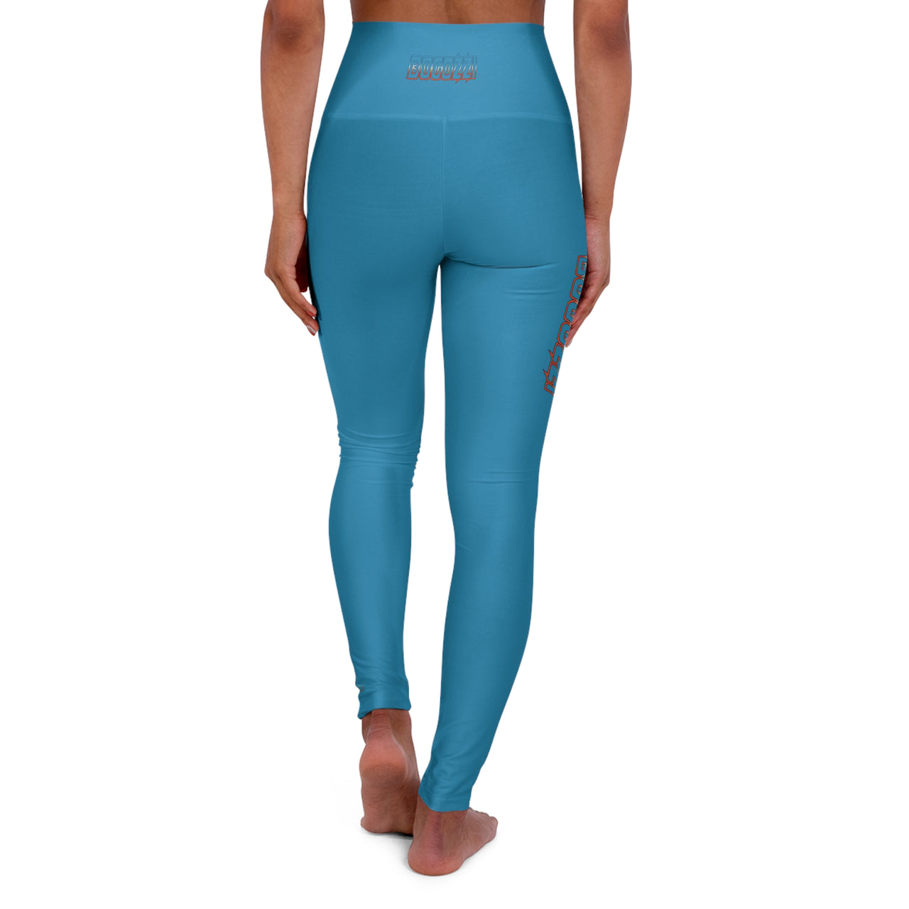 High Waisted (Aqua Blue) Yoga Leggings - BOGOZZI Electric Outline Icey Dreamsicle Vibrant Gradient Thigh Print