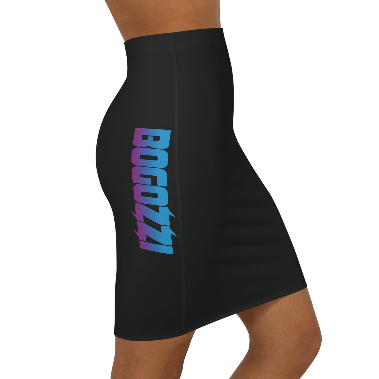 Black Mid-Waist Pencil Skirt — BOGOZZI Vibrant Side Hip Magenta Dream Gradient Accent