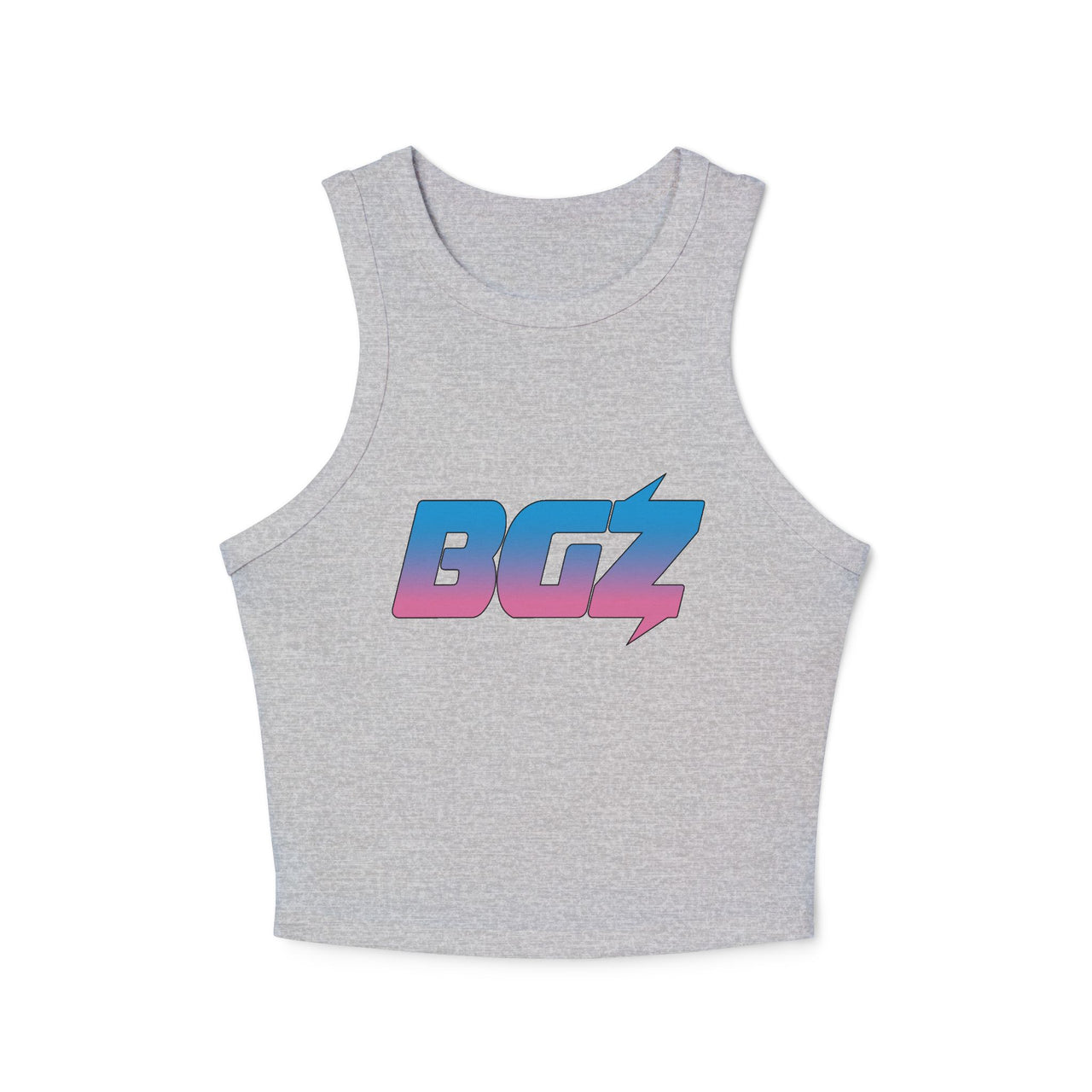 Women's Cropped Rib Racerback Tank Top — BOGOZZI - Vibrant Cotton Candy Gradient Graphic Alternate Logo