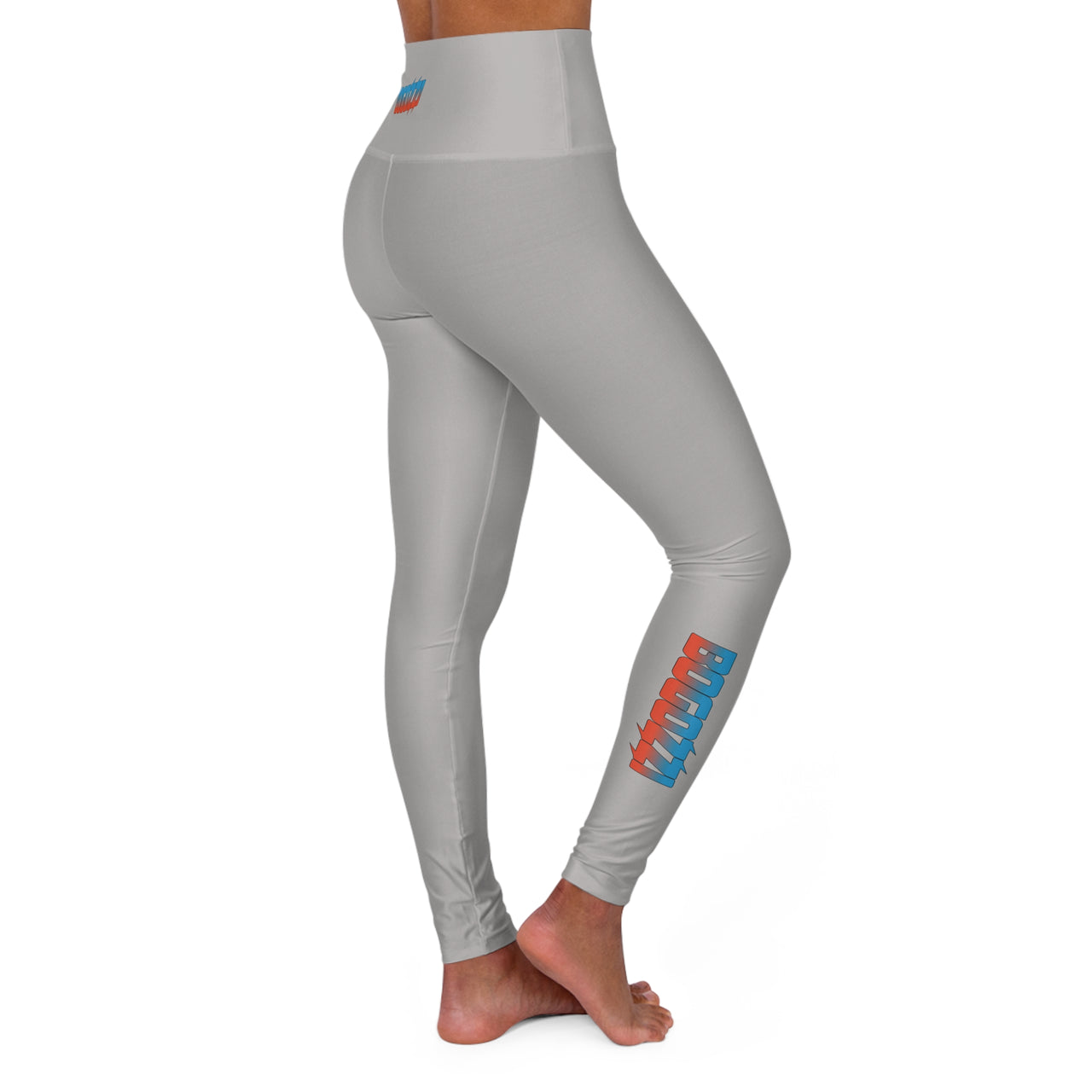 High Waisted (Heather Grey) Yoga Leggings - BOGOZZI Dreamsicle Vibrant Gradient Calf Print