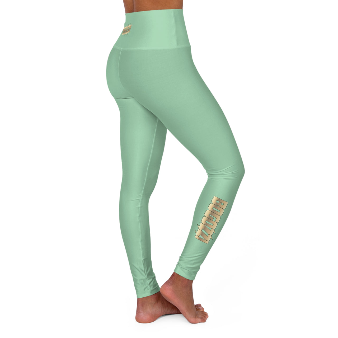 High Waisted (Mint) Yoga Leggings - BOGOZZI Glimmer Gold Gradient Calf Graphic