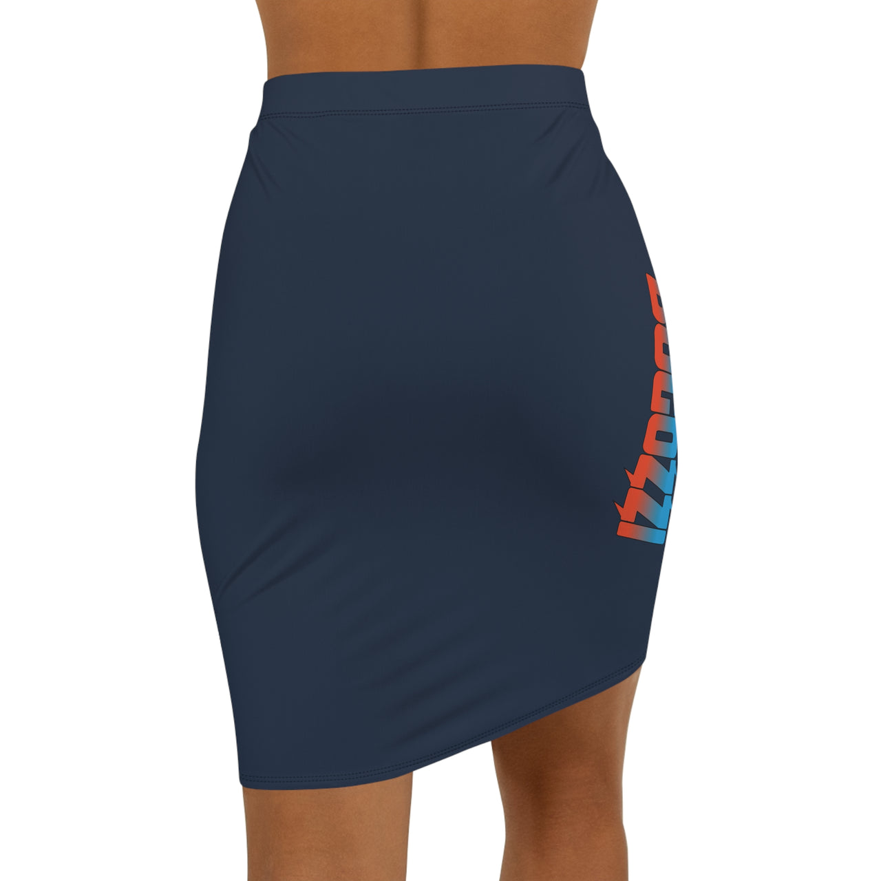 Solid Navy Mid-Waist Pencil Skirt — BOGOZZI Vibrant Side Hip Dreamsicle Gradient Accent