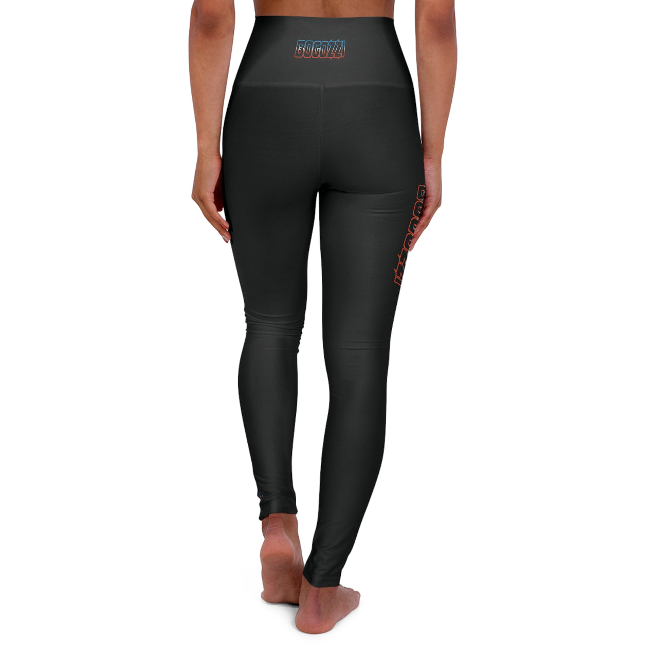 High Waisted (Solid Black) Yoga Leggings - BOGOZZI Electric Outline Icey Dreamsicle Vibrant Gradient Thigh Print