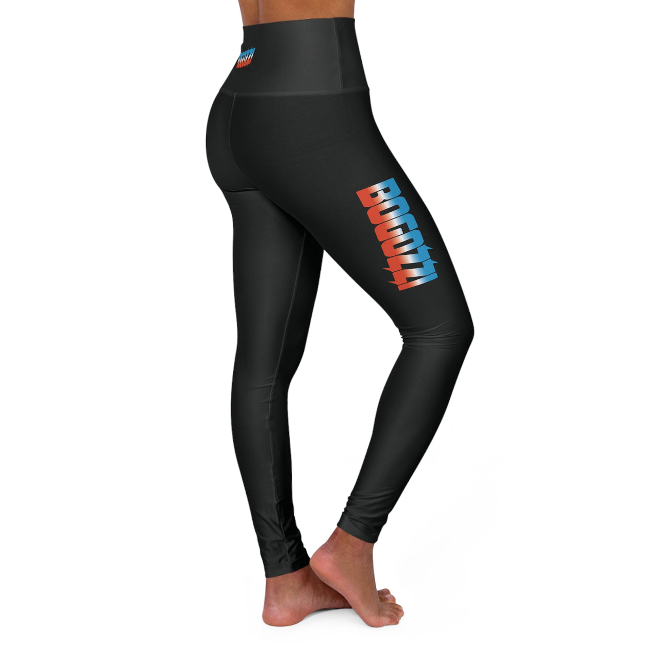 High Waisted (Solid Black) Yoga Leggings - BOGOZZI Icey Dreamsicle Vibrant Gradient Thigh Print