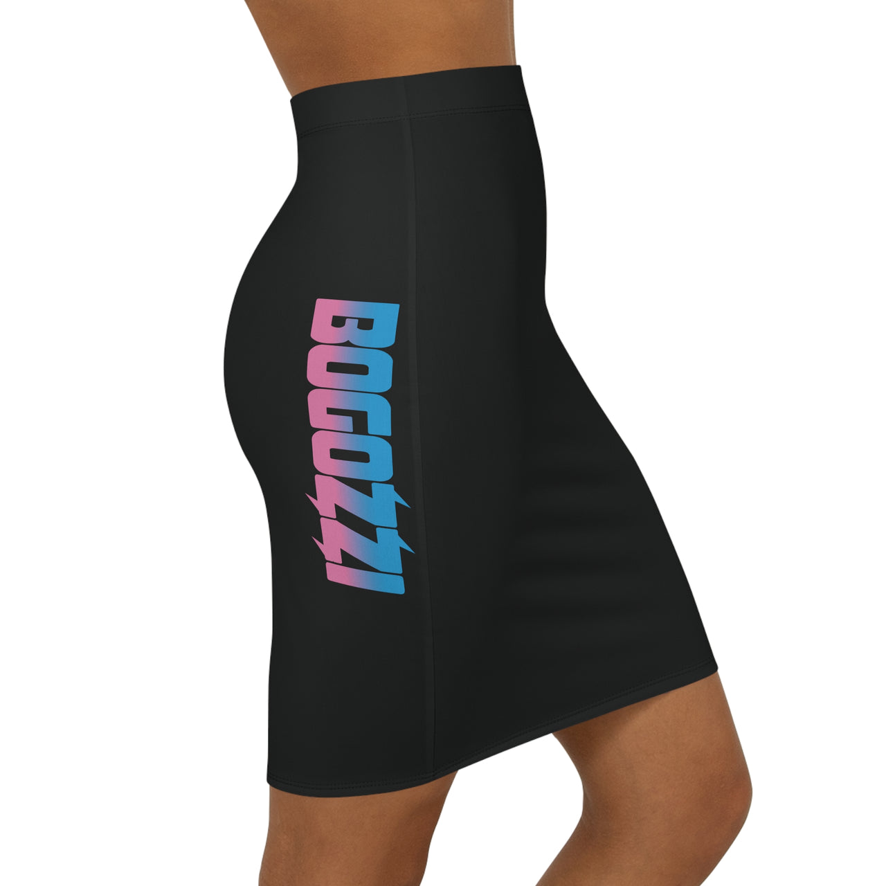 Black Mid-Waist Pencil Skirt — BOGOZZI Vibrant Side Hip Cotton Candy Gradient Accent