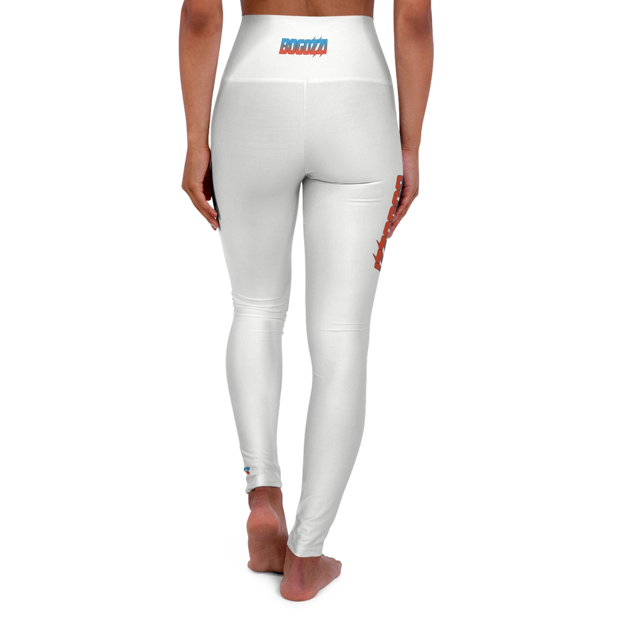 High Waisted (Solid White) Yoga Leggings - BOGOZZI Dreamsicle Vibrant Gradient Thigh Print