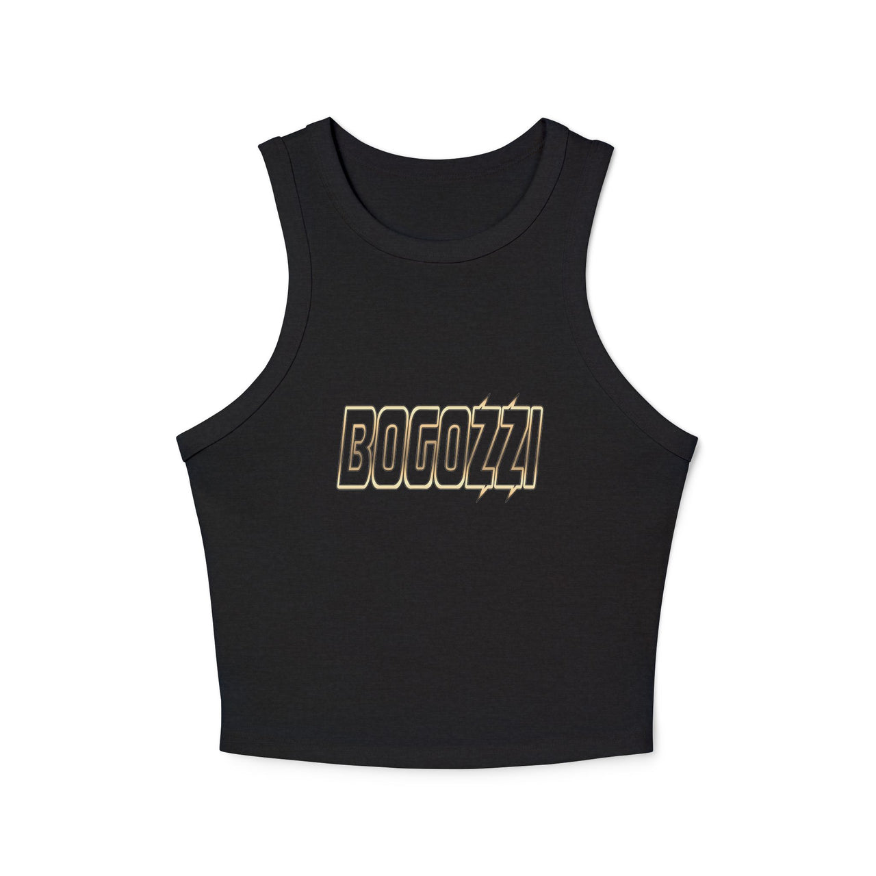 Women's Cropped Rib Racerback Tank Top — BOGOZZI - Glimmer Gold Outline Gradient Graphic