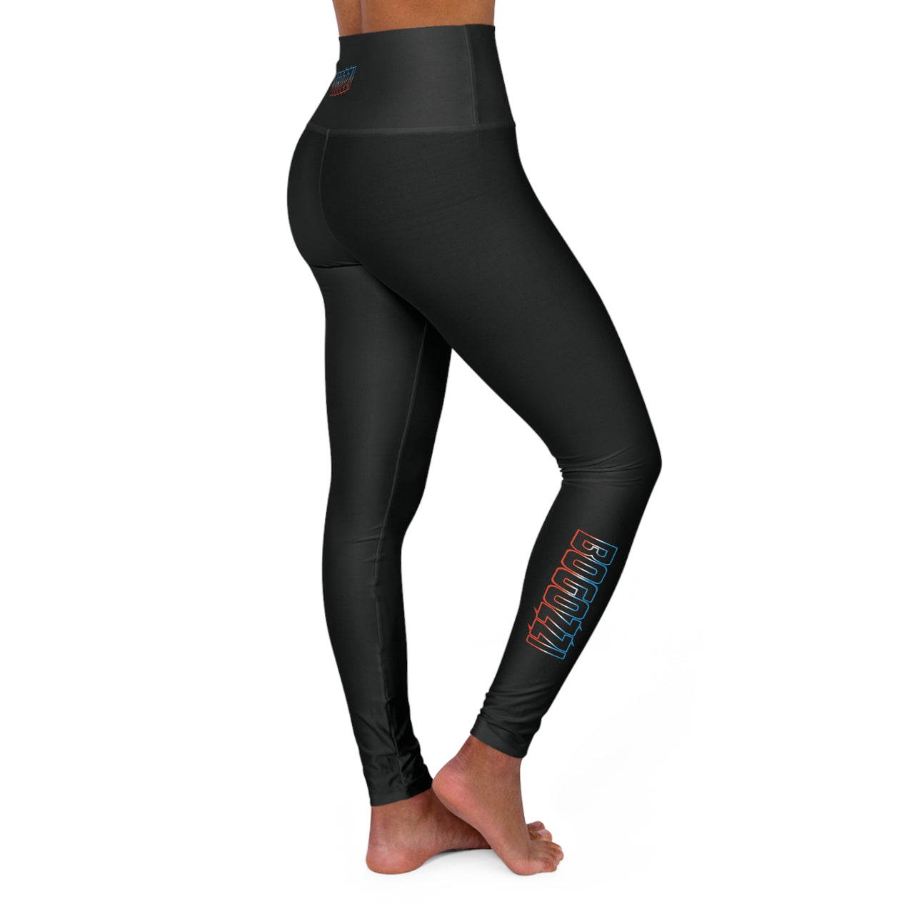 High Waisted (Solid Black) Yoga Leggings - BOGOZZI Electric Outline Icey Dreamsicle Vibrant Gradient Calf Print