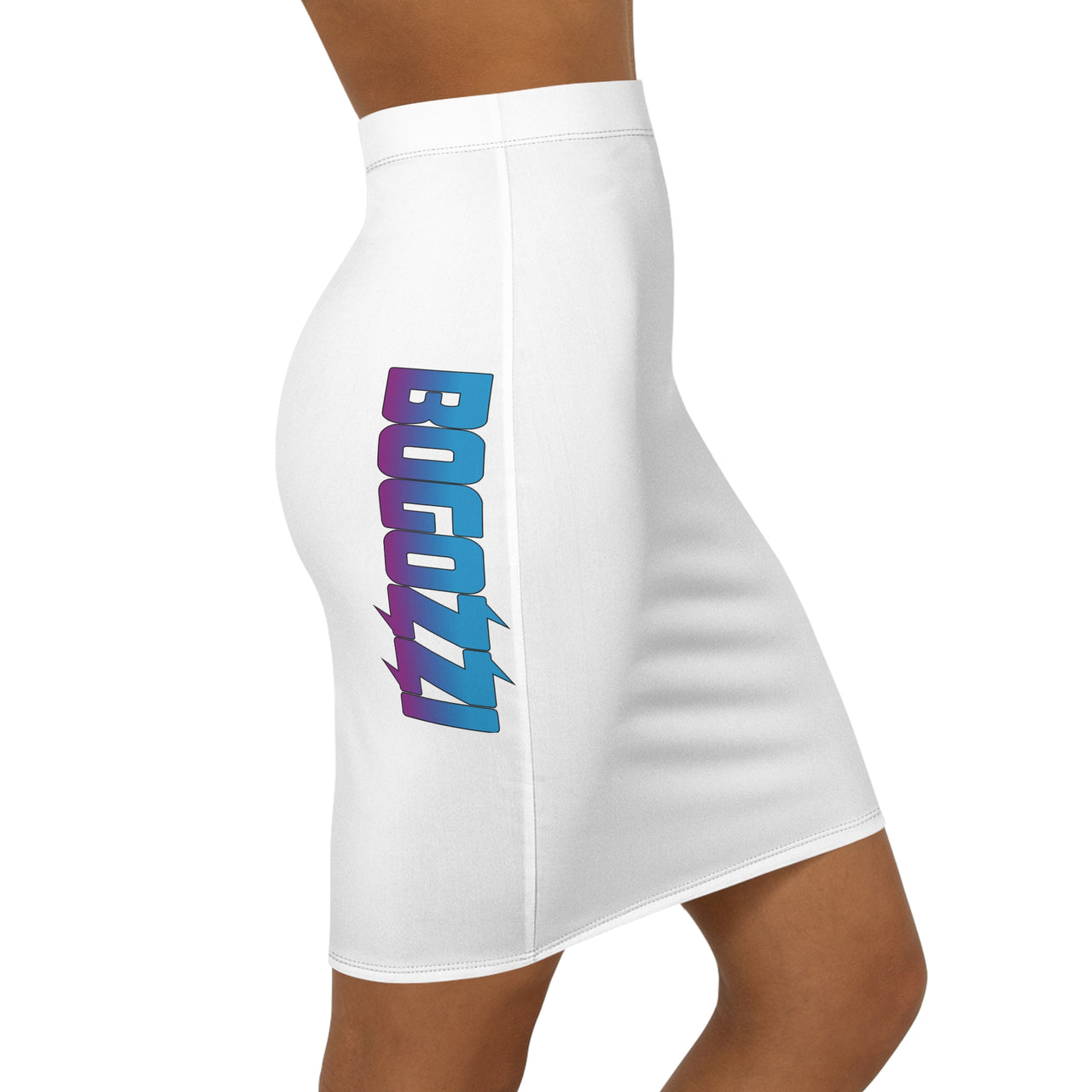 White Mid-Waist Pencil Skirt — BOGOZZI Vibrant Side Hip Magenta Dream Gradient Accent