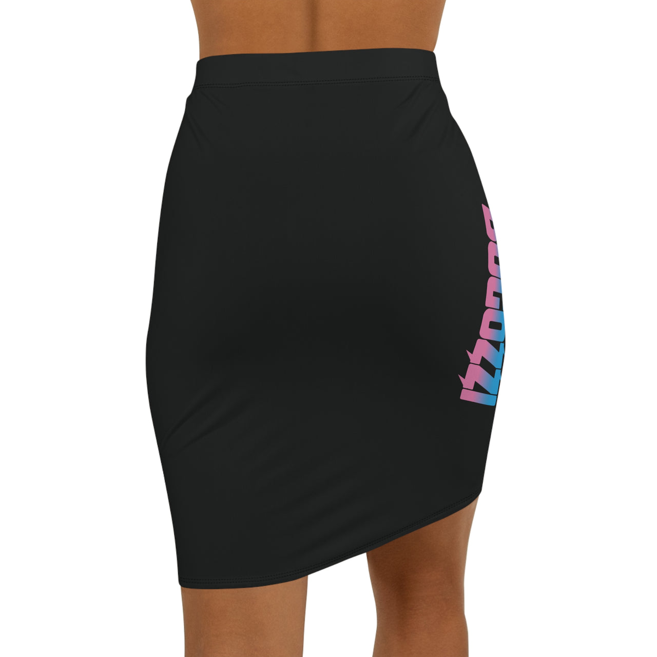 Black Mid-Waist Pencil Skirt — BOGOZZI Vibrant Side Hip Cotton Candy Gradient Accent