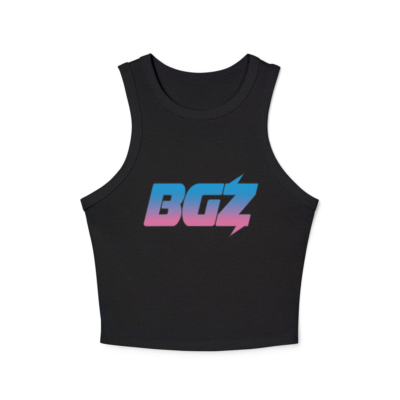 Women's Cropped Rib Racerback Tank Top — BOGOZZI - Vibrant Cotton Candy Gradient Graphic Alternate Logo