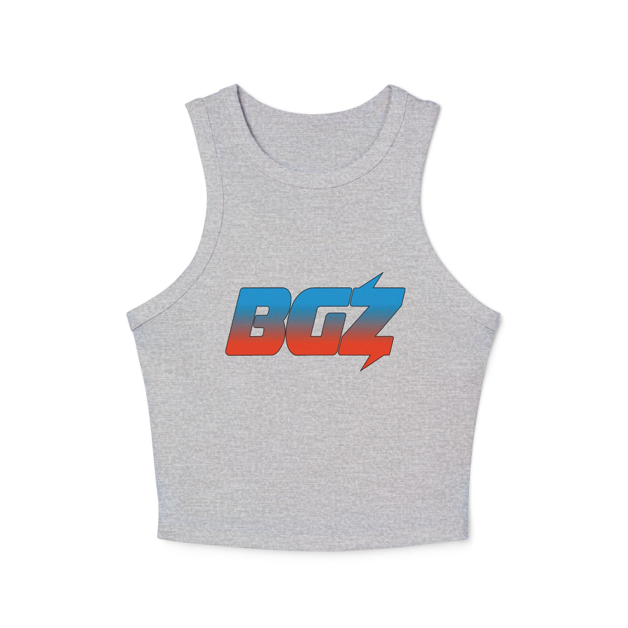 Women's Cropped Rib Racerback Tank Top — BOGOZZI - Vibrant Dreamsicle Gradient Graphic Alternate Logo